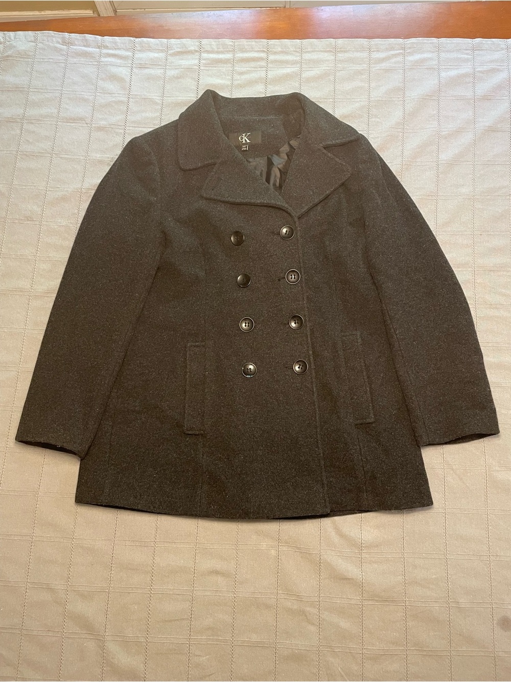 Calvin Klein Dark Gray Double-Breasted Wool Peacoat
